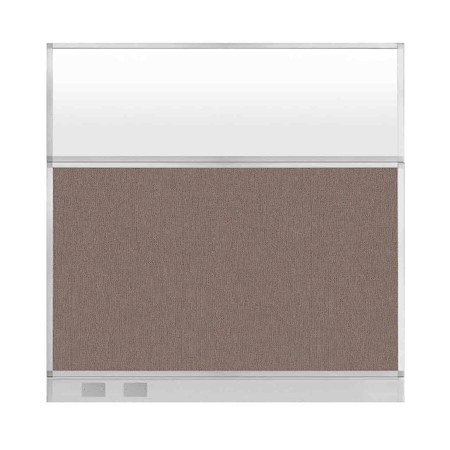 Versare Hush Panel Configurable Cubicle Partition 6' x 6' Latte Fabric Frosted Window w/ Cable Channel 1856342-3